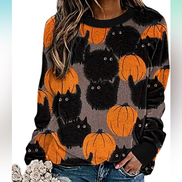 Fall Cats and Pumpkins Sweater - Picture 1 of 5